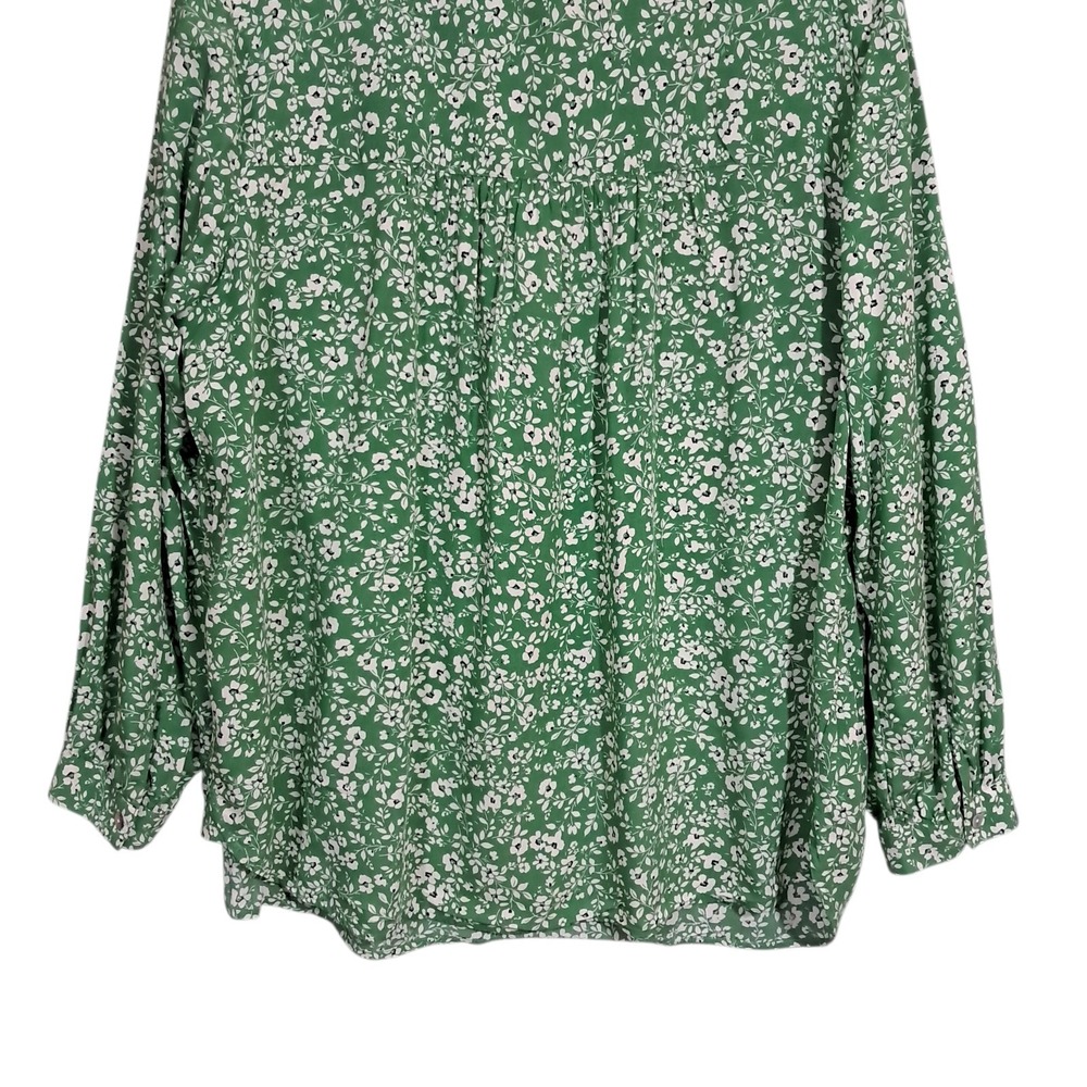 J. Jill Womens Sz 2X Floral Print Popover Blouse Green Office Flowy Long Sleeve - Picture 6 of 13